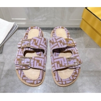 Big Discount Fendi Feel Flat Slides Sandal in FF Fabric Purple/Brown 0710065