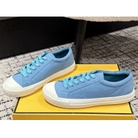Sumptuous Fendi Domino Low top sneakers in nubuck leather Light Blue 0710069