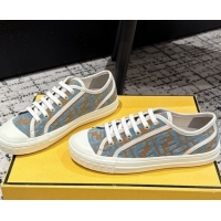 Perfect Fendi Domino Low top sneakers in FF Fabric Light Blue/Brown 0710072