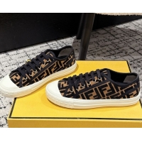 Luxurious Fendi Domino Low top sneakers in FF Fabric Black/Brown 0710075