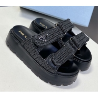 Stylish Prada Crochet platform slides sandal 4.5cm Black 0530004