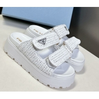 Unique Style Prada Crochet platform slides sandal 4.5cm White 50530006