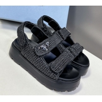 Good Looking Prada Crochet platform sandals 4.5cm Black 50530007