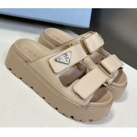 Pretty Style Prada Leather platform sandals 4.5cm Beige 0530011