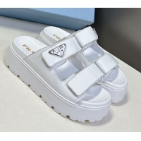 Shop Duplicate Prada Leather platform sandals 4.5cm White 0530012