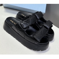 Durable Prada Padded nappa leather platform slides sandal 4.5cm Black 1XZ775 0530013