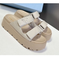 Best Grade Prada Padded nappa leather platform slides sandal 4.5cm Beige 1XZ775 0530014