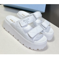Luxurious Prada Padded nappa leather platform slides sandal 4.5cm White 1XZ775 0530015