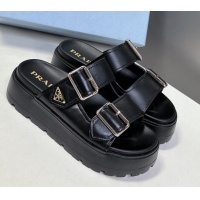 Purchase Prada Calf Leather Platform strap slides sandal 4.5cm with buckle Black 1XX692 0530019