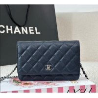 Shop Discount Chanel Grained Calfskin Classic Wallet on Chain WOC AP4241 Navy Blue/Silver 2025