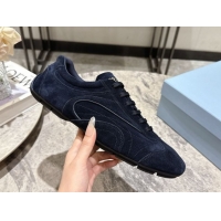 Best Grade Prada Antiqued Suede Sneakers Dark Blue 2025 PR053004