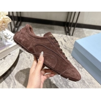 Best Product Prada Antiqued Suede Sneakers Brown 2025 PR053004
