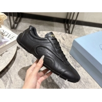 Shop Duplicate Prada Antiqued Leather Sneakers Black 2025 PR053004