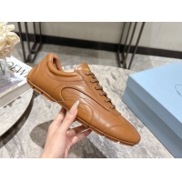 Pretty Style Prada Antiqued Leather Sneakers Light Brown 2025 PR053004
