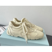 Good Quality Prada Antiqued Leather Sneakers Cream White 2025 PR053004