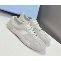 Perfect Prada Antiqued Leather and Suede Sneakers White 2025 PR060301