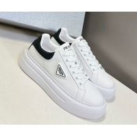 Good Quality Prada Leather platform sneakers White/Black 2025 PR060303