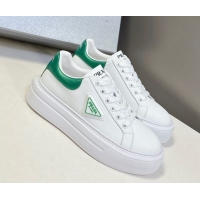 Most Popular Prada Leather platform sneakers White/Green 2025 PR060303