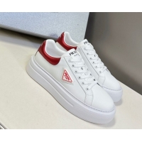 Good Quality Prada Leather platform sneakers White/Red 2025 PR060303