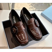 Grade Quality Prada Brushed leather loafers with Round Buckle Brown 2 2025 1D979N