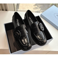 Unique Style Prada Brushed leather loafers with Round Buckle Black 2025 1D979N