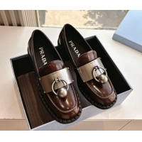 Best Grade Prada Brushed leather loafers with metal details Brown2 2025 1D981N