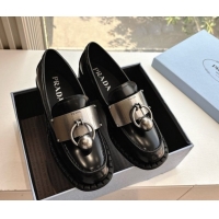Pretty Style Prada Brushed leather loafers with metal details Black 2025 1D981N 