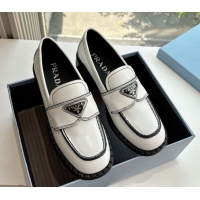 Classic Hot Prada Brushed leather loafers with logo White 2025 PR060304