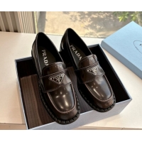 Low Cost Prada Brushed leather loafers with logo Dark Brown 2025 PR060304