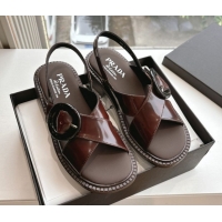 Lowest Price Luxury Prada Brushed leather sandals with buckle Brown2 2025 1X962N