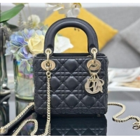 Famous Brand Dior Mini Lady Dior Bag in Cannage Lambskin with Strass M0505 Black 2025