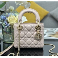 Top Grade Dior Mini Lady Dior Bag in Cannage Lambskin with Strass M0505 Light Pink 2025