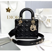 Top Quality Dior Small Lady Dior My ABCDior Bag in Cannage Lambskin with Pearls M0538 Black 2025