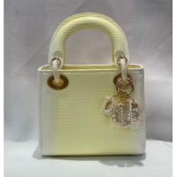 Top Grade Dior Mini Lady Dior Bag in Lizard Skin and Goatskin Leather D7053 Yellow 2025 (Full Handmade)