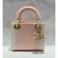 Best Design Dior Mini Lady Dior Bag in Lizard Skin and Goatskin Leather D7053 Pink 2025 (Full Handmade)
