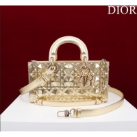 Affordable Price Dior Medium Lady D-Joy Bag in Metallic Cannage Leather M0540 Yellow Gold 2025