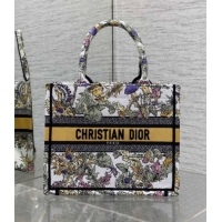 Well Crafted Dior Small Book Tote Bag in Latte White Embroidery with Yellow Multicolor Dior Chardons Motif D7067 2025