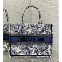Well Crafted Dior Medium Book Tote Bag in Latte White Embroidery with Blue Multicolor Dior Chardons Motif D7066 2025