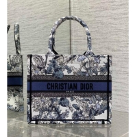 Top Grade Dior Small Book Tote Bag in Latte White Embroidery with Blue Multicolor Dior Chardons Motif D7067 2025