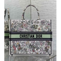 New Design Dior Large Book Tote Bag in Latte White Embroidery with Green Multicolor D-Floral Embroidery D7065 2025