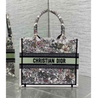 Shop Fashion Dior Small Book Tote Bag in Latte White Embroidery with Green Multicolor D-Floral Embroidery D7067 2025