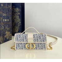 Grade Quality Dior Miss Montaigne Chain Mini Bag in Blue Oblique Chambray with Raffia Effect and White Calfskin D7078 20