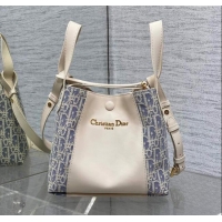 Best Price Dior Small Signature Bucket Bag in Blue Dior Oblique Chambray with Raffia Effect and White Calfskin D7075 202