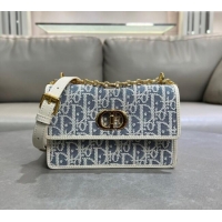 Buy Discount Dior Miss Caro Mini Bag in Blue Dior Oblique Chambray with Raffia Effect and White Calfskin D7080 2025
