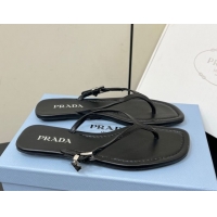 Unique Style Prada Leather thong sandals with buckle Black 2025 1Y503N