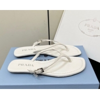 Good Looking Prada Leather thong sandals with buckle White 2025 1Y503N