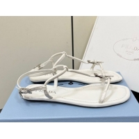 Shop Duplicate Prada Leather flat sandals with buckle White 2025 1Y503N