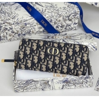 Luxury Cheap Dior 30 Montaigne Voyageur Slim Wallet in Oblique Jacquard D7081 Blue 2025