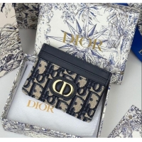 Luxury Cheap Dior 30 Montaigne Freesia Card Holder in Oblique Jacquard 7084 Blue 2025