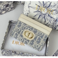 Discount Dior 30 Montaigne Freesia Card Holder in Blue Oblique Chambray with Raffia Effect and White Smooth Calfskin D70